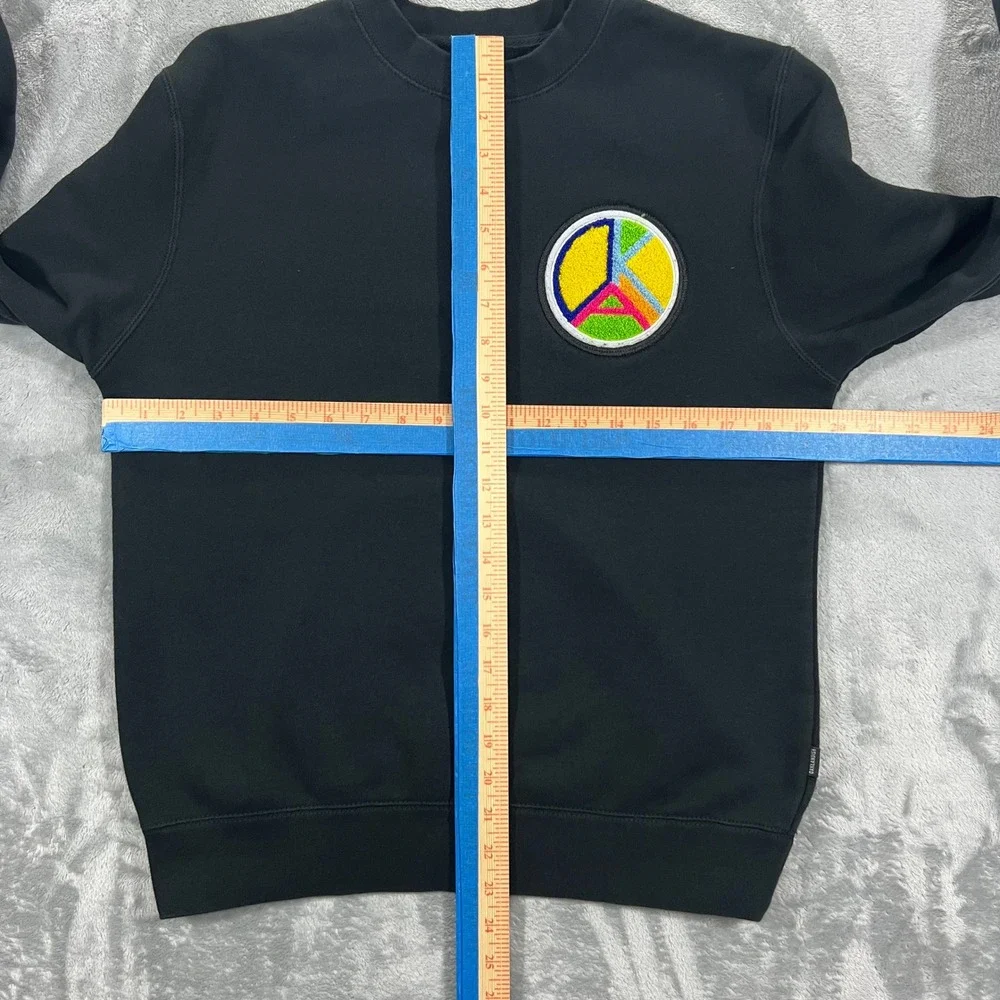 Oaklandish Sweatshirt Mens Small Black Excellent Peace Sign Chenille Patch Crew